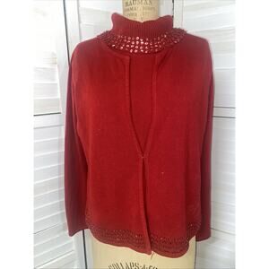 Vintage 90s Norton Mcnaughton Red Sweater Cardigan Sequins Women’s Sz Large